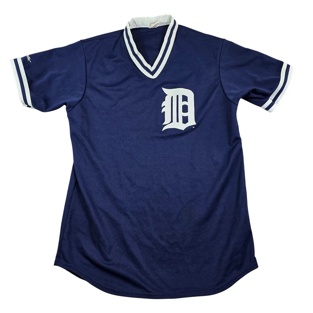 Vintage Majestic Detroit Tigers Jersey Mens Large (Medium) Blue V-Neck Baseball - Picture 1 of 10